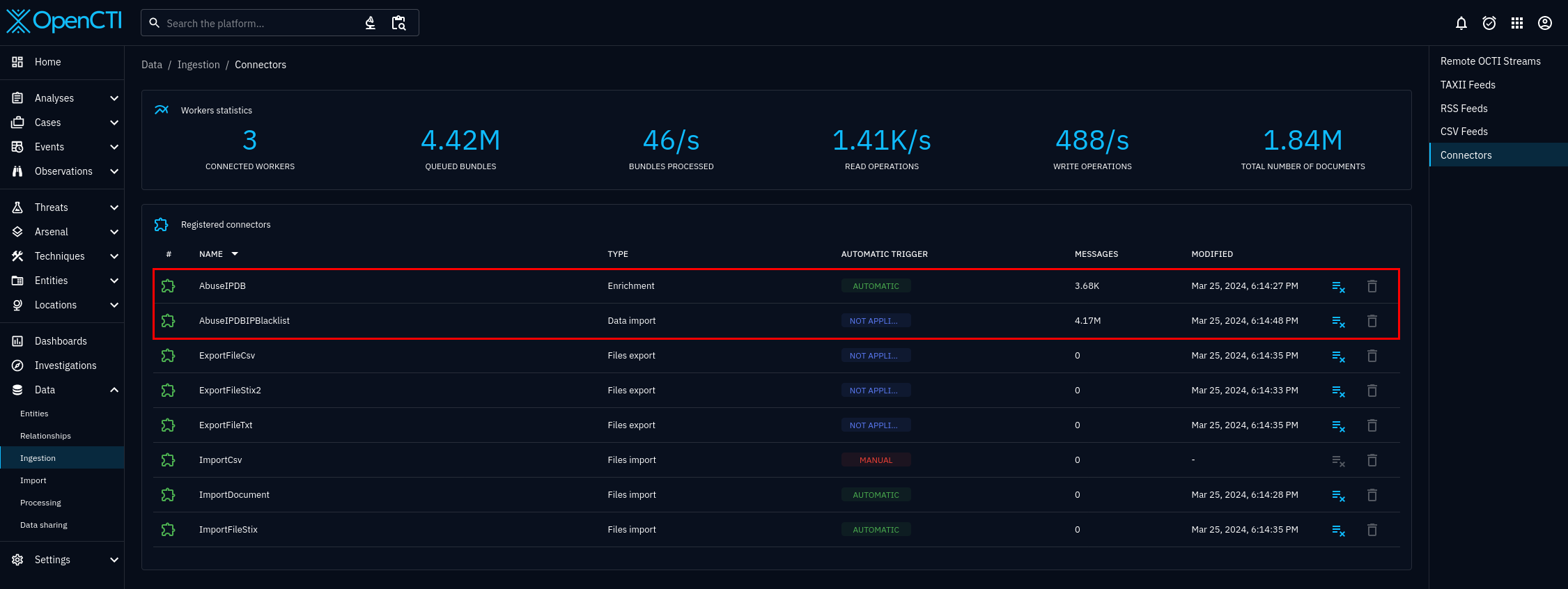 Image of connectors dashboard