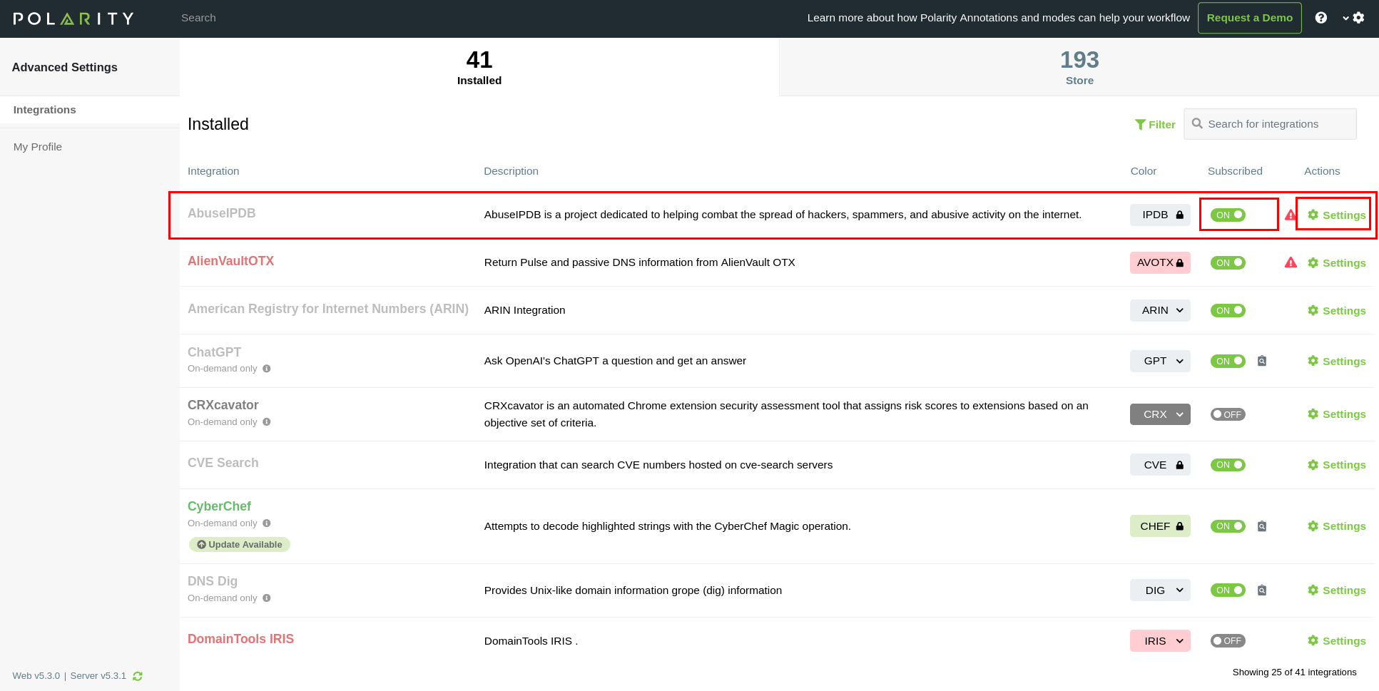 Image of Default Options in Polarity Client