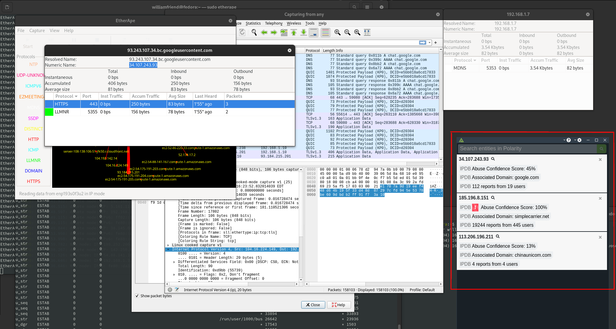 Image of Polarity Community Edition Practical Example with AbuseIPDB -  Polarity Community Edition with AbuseIPDB using wireshark, etherape, and ss